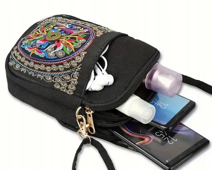 Torebka orientalna 18x14x5cm listonoszka hafty styl vintage boho płótno Zapięcie zamek