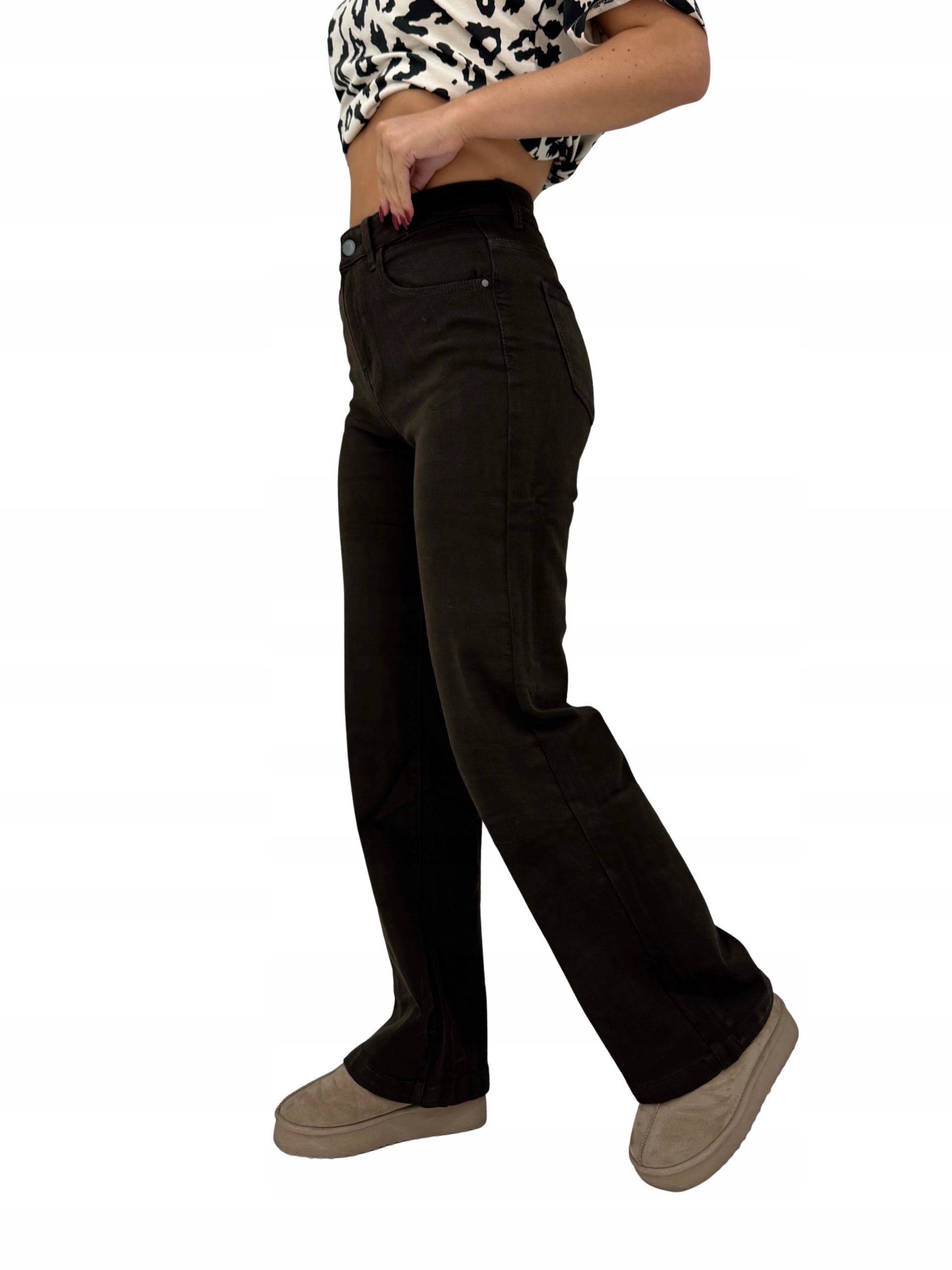 Kalhoty wide leg švédské hnědé čokoládové My Tina's Premium Denim XL