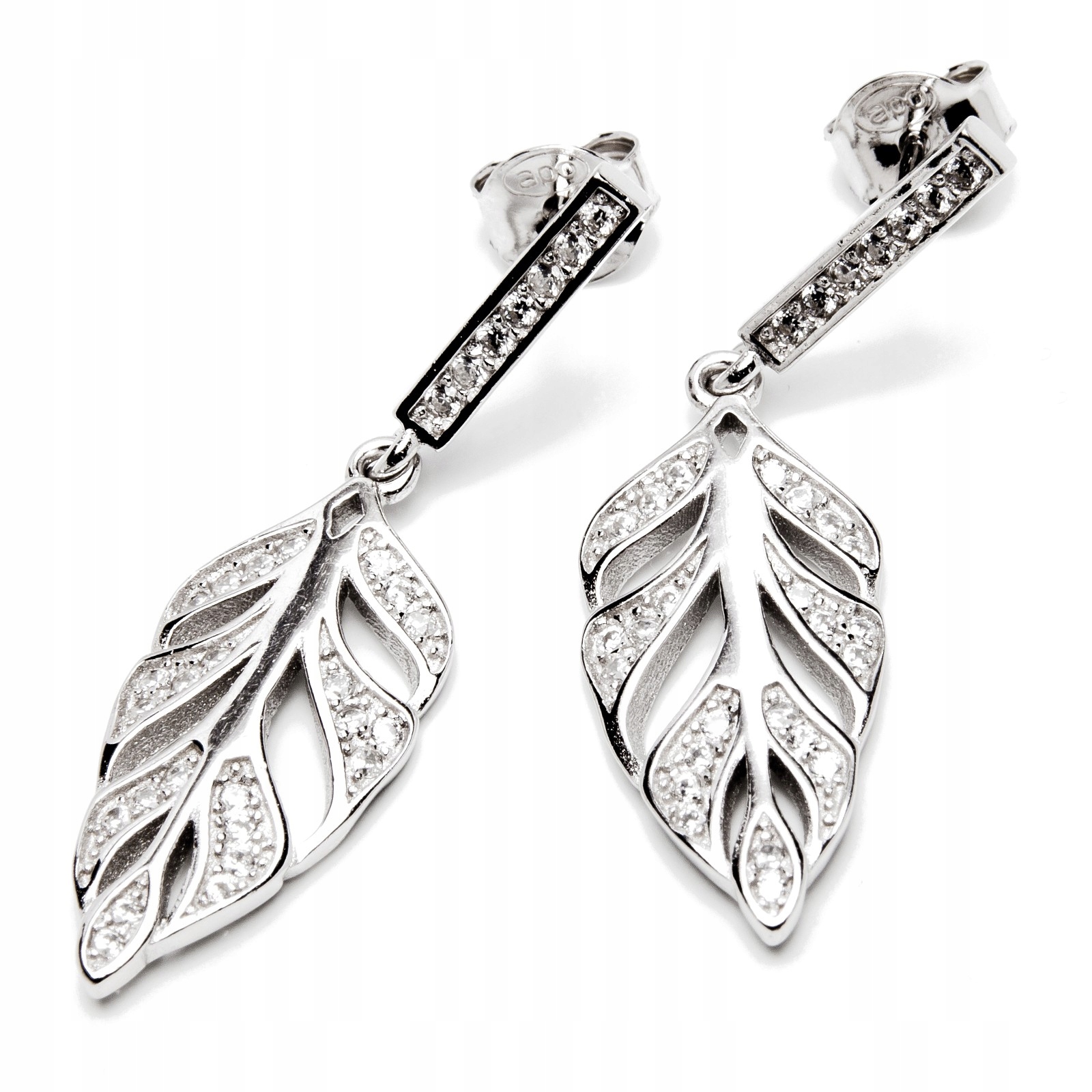 Stříbrné náušnice 925 listy se zirkony, tyčinka