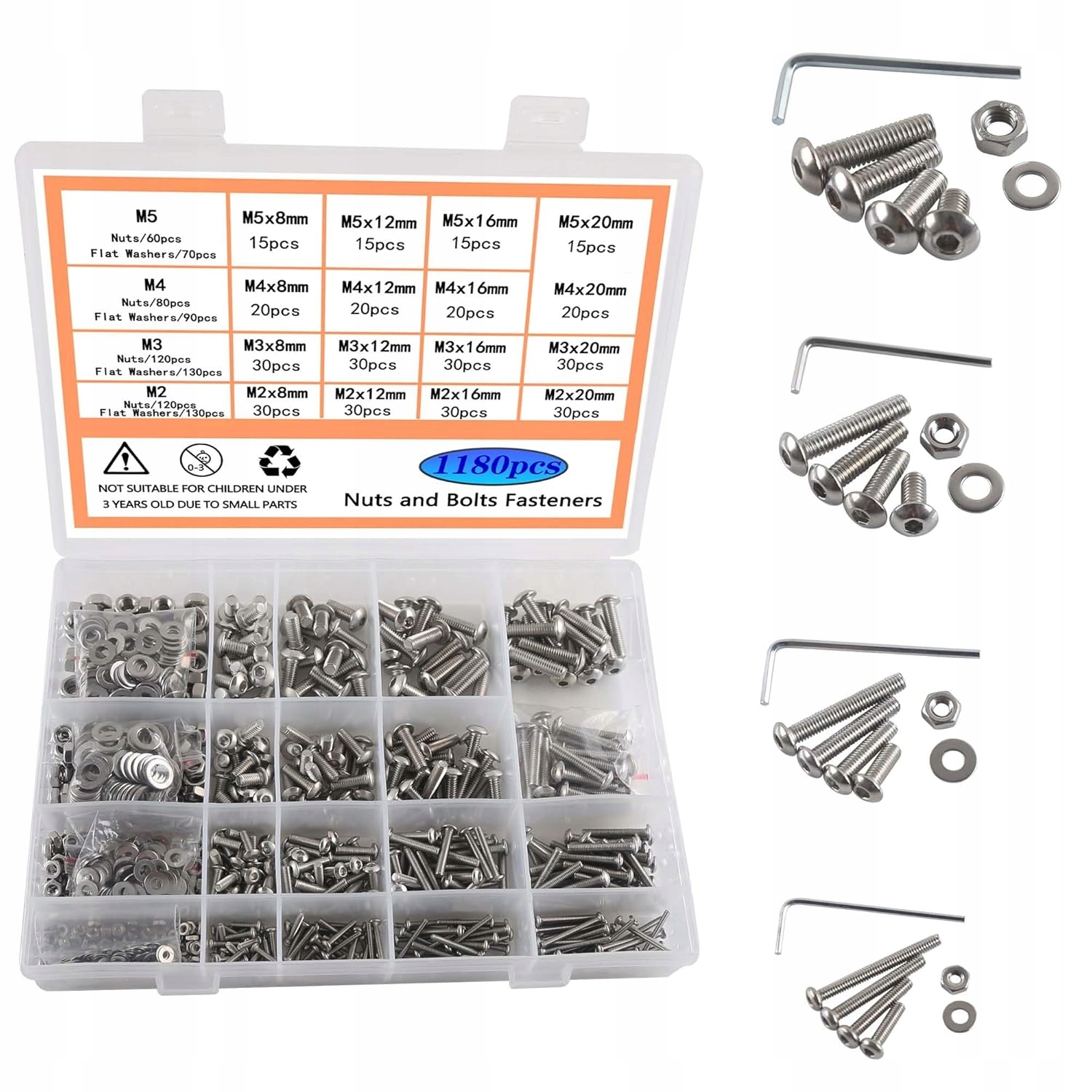 Sada Šroubů 900 ks M2 M3 M4, sada imbusových šroubů Matice Podložky