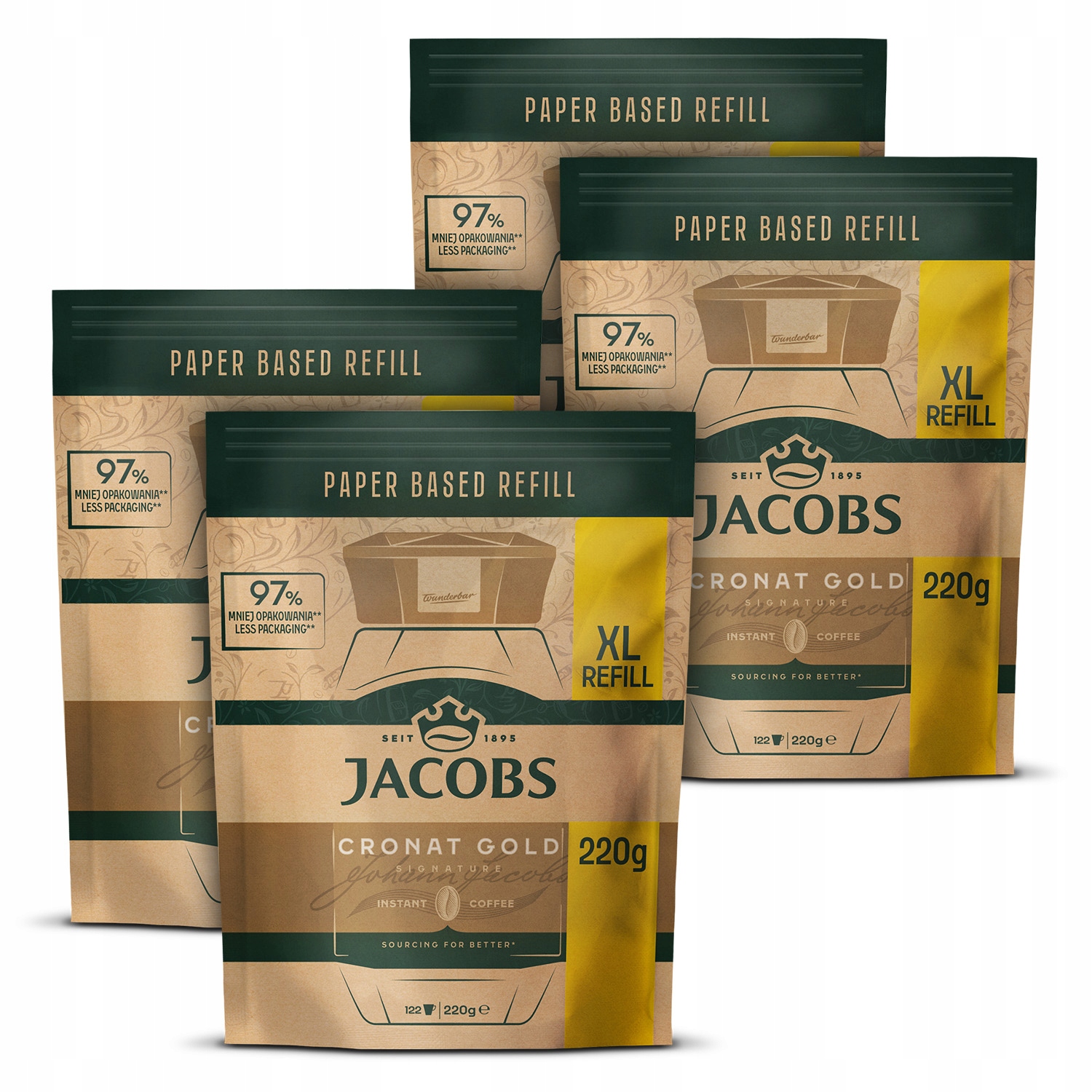 Zestaw kawa rozpuszczalna Jacobs Cronat Gold refill XL zapas 4x 220 g