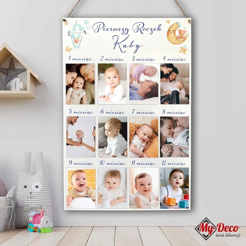 Ramka na Roczek Personalizowana Księżyc i Miś Prezent MD49