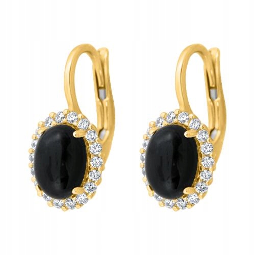 Zlaté náušnice pro ženu 585 s černým onyxem a elegantními zirkony