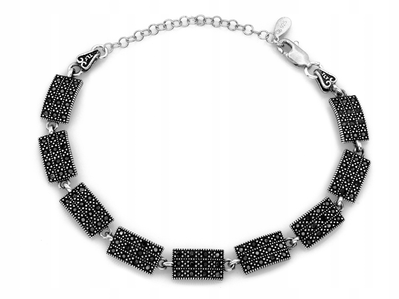 Stříbrný náramek 925 Obdélníky s markýzami, elegantní módní design r22