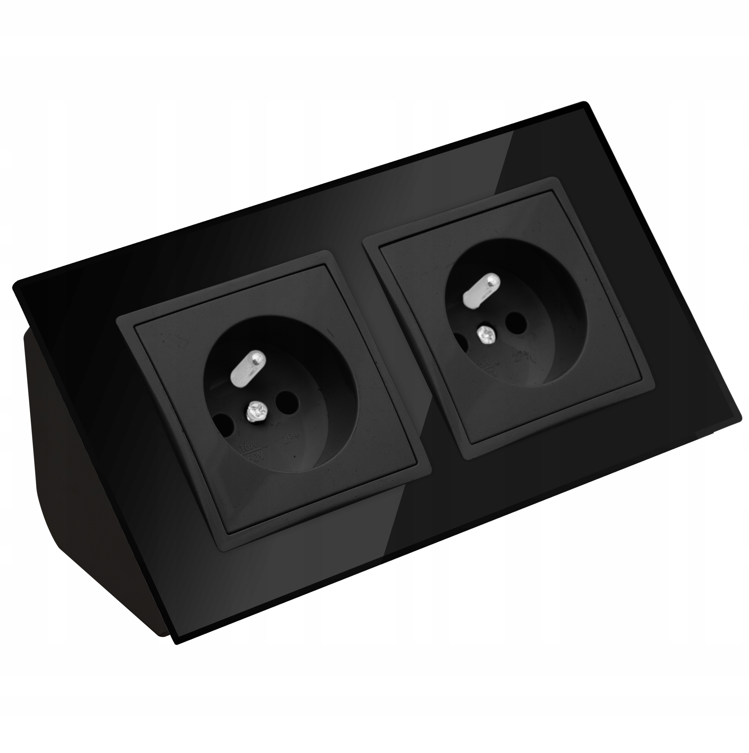 Gniazdo Podwójne Szklane Meblowe Narożne Blatowe Biurkowe Czarne Matowe