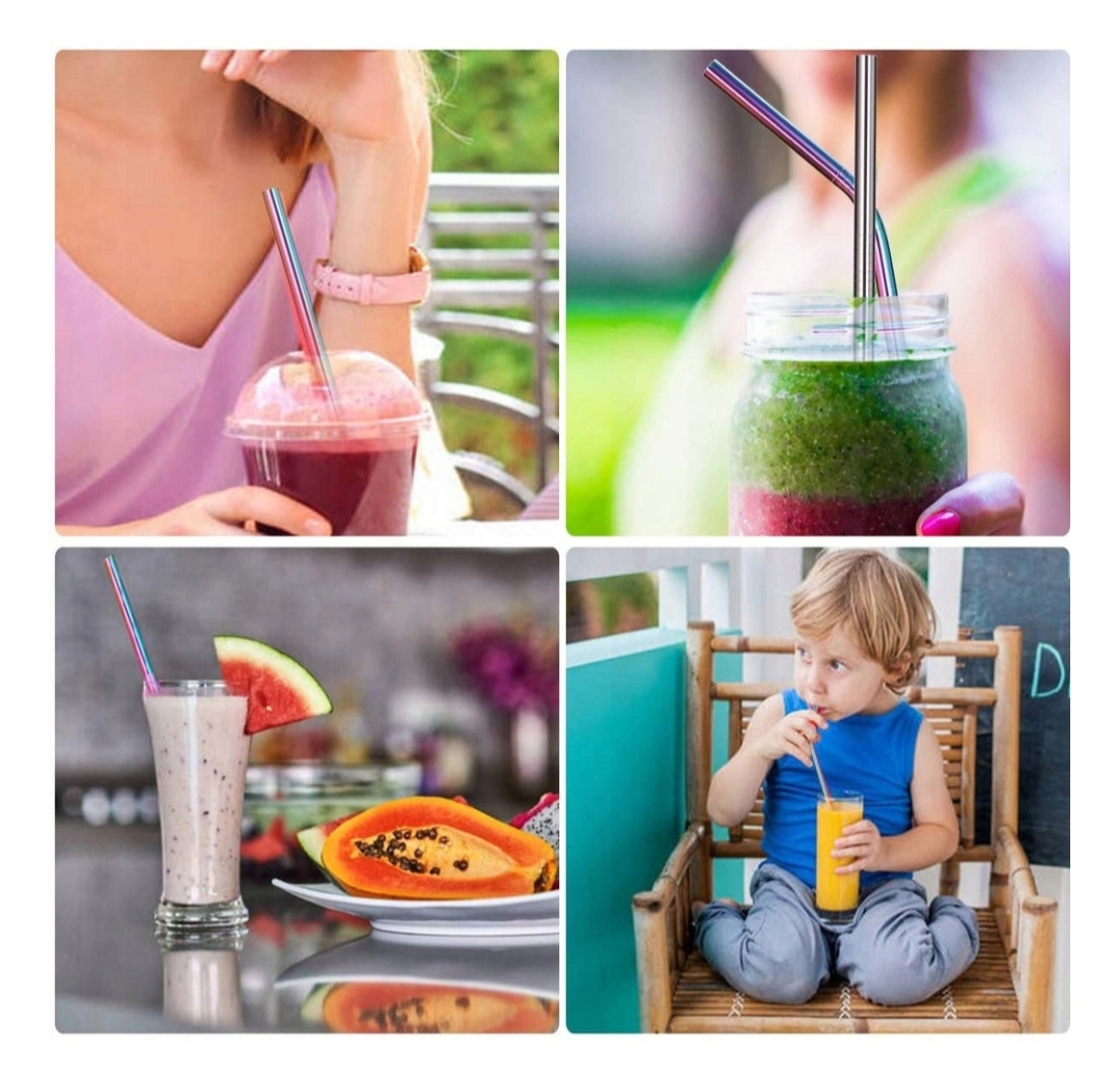 5x SŁOMKI RURKI METALOWE WIELORAZOWE EKO TĘCZOWE EAN (GTIN) 059494485657