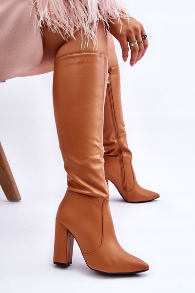 Klasické Vysoké Kozačky Na Podpatku Nude 37