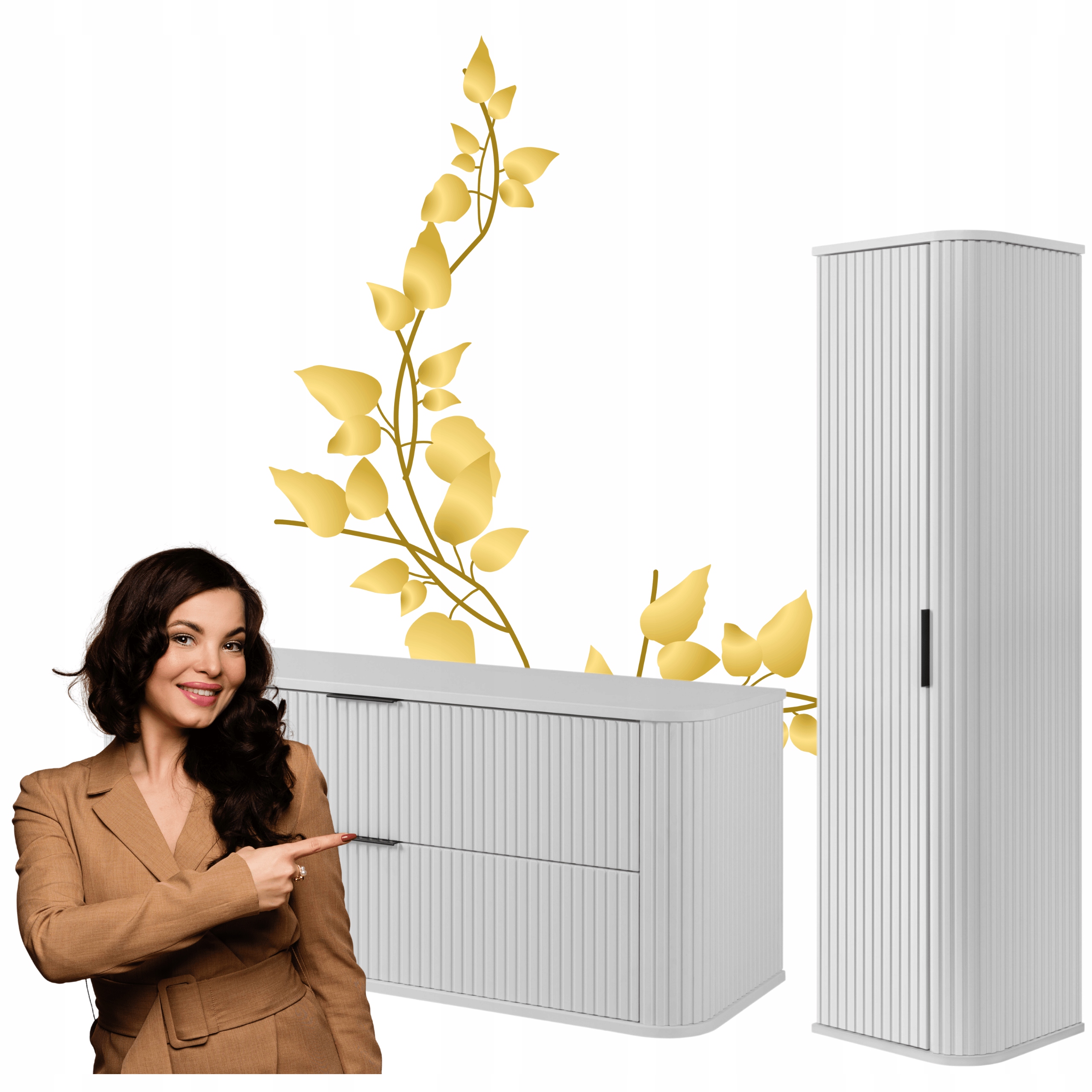 Szafka 120 CM Słupek 139 CM Zestaw Łazienkowy Wiszący Biały Fronty Mdf