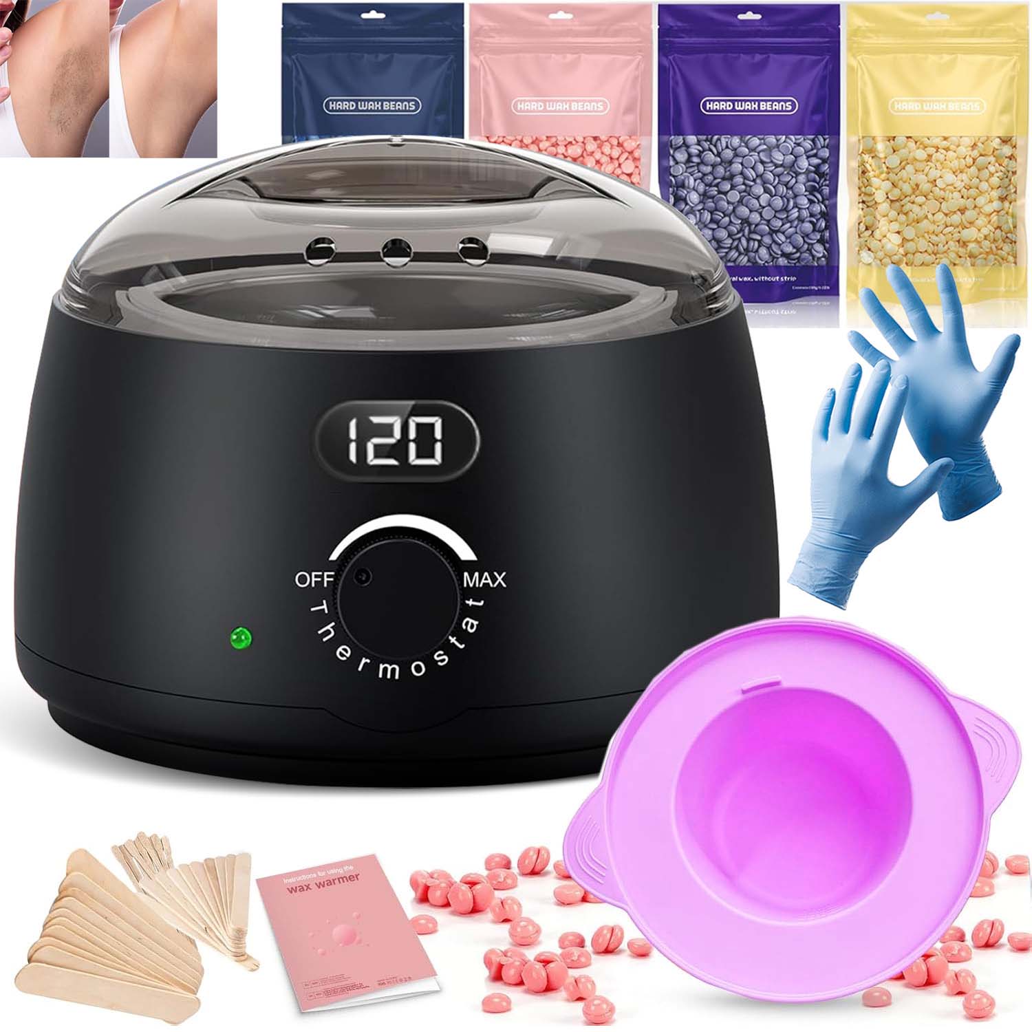 Startovací Sada 120W Pro Depilaci, Ohřívač 4X Vosk Příslušenství Černá Barva