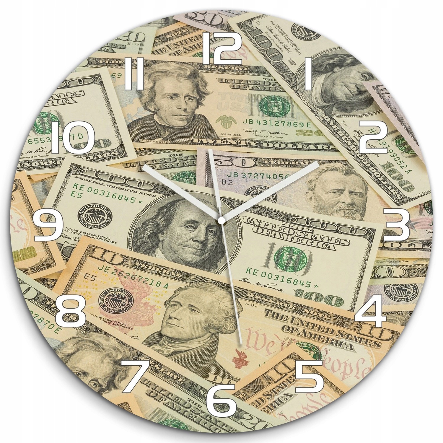 

Duży szklany zegar ścienny Banknoty dolarów fi 60