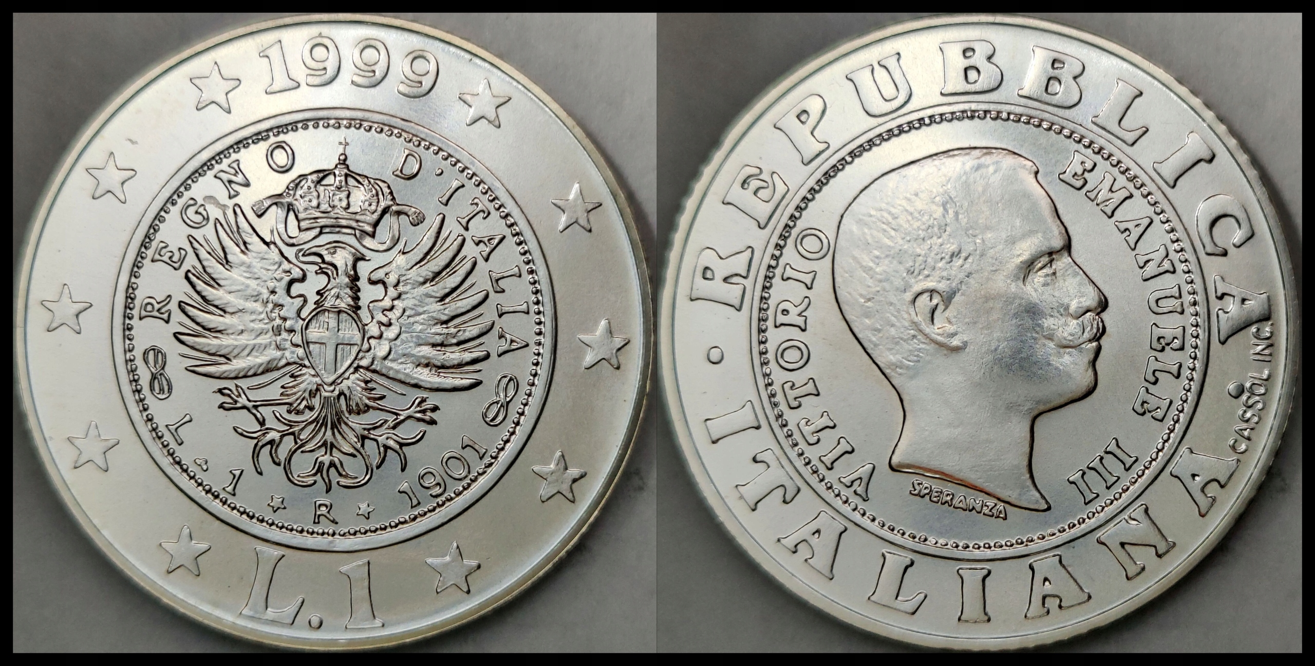 MNB - WŁOCHY 1 Lir 1999 # HISTORIA LIRA (1L 1901) # SREBRO # RZADKA st 1/1-