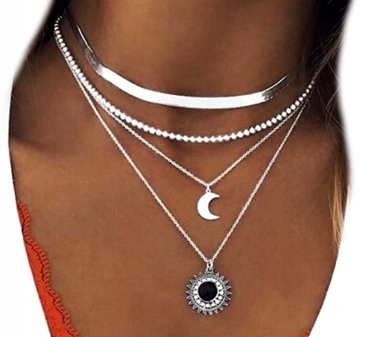 

choker boho Srebrny Naszyjnik celebrytka księżyc