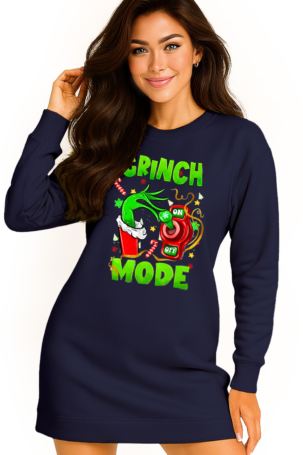 Mikina Vánoční Oversize Šaty Grinch Mode On Dárek Vánoce XL
