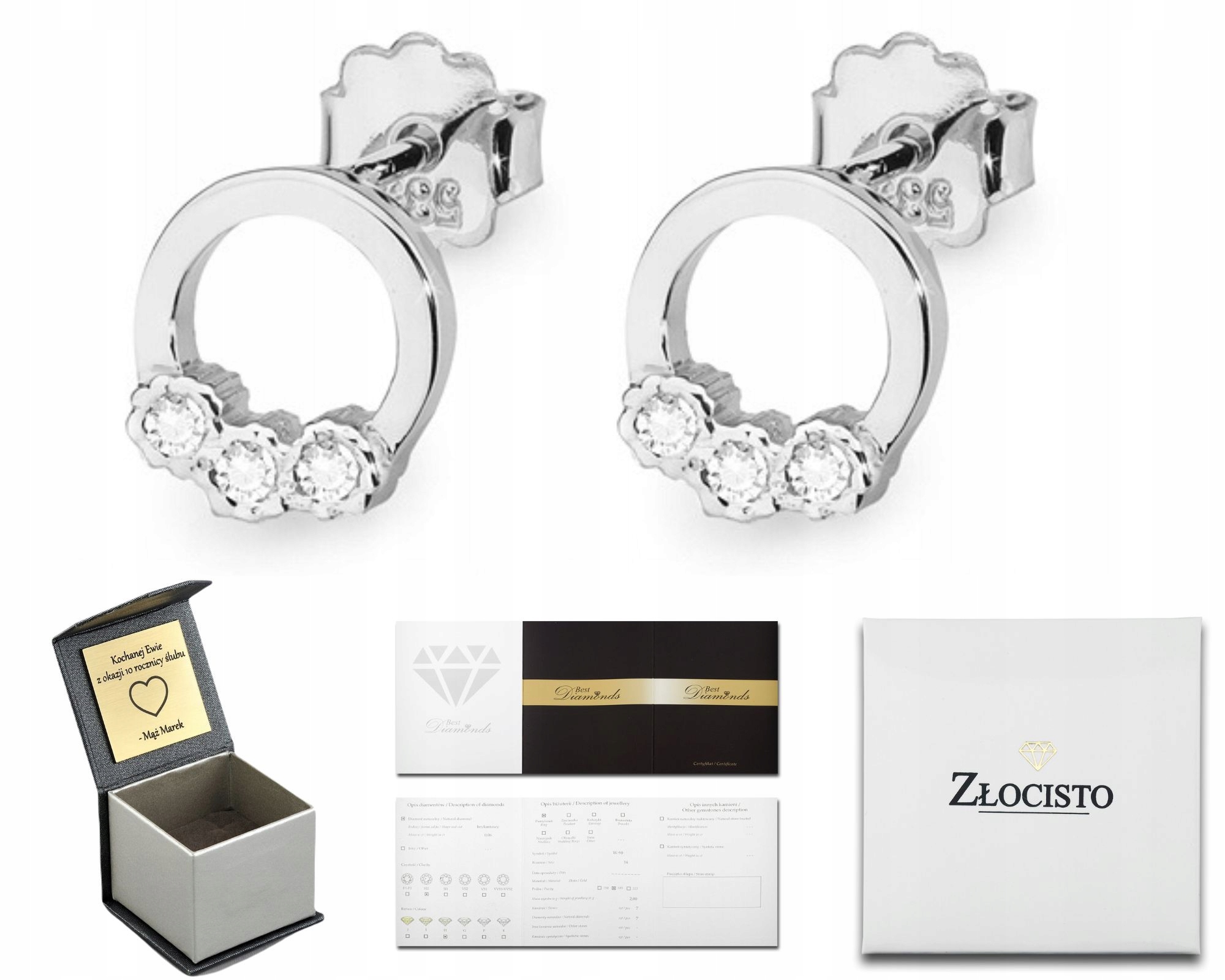 Náušnice Z Bílého Zlata S Brilianty, Šrouby 0,585