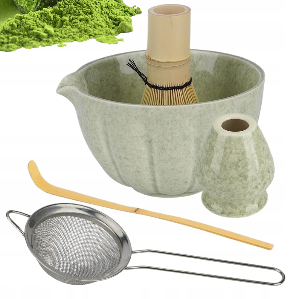 Dárková Sada Na Čaj Matcha Šálek Metlička Podstavec Lžička 5KS