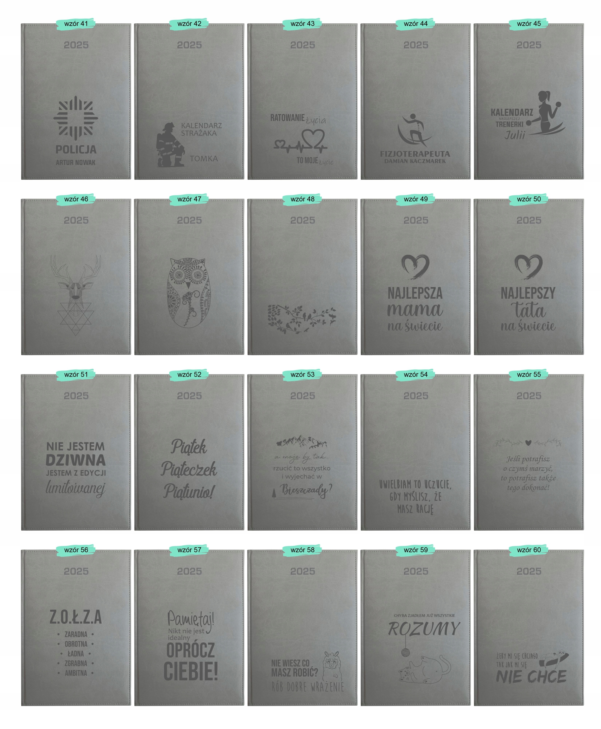 KALENDARZ DZIENNY A4 TERMINARZ 2025 KSIĄŻKOWY NOTES Z GRAWEREM LOGO SZARY Język publikacji polski