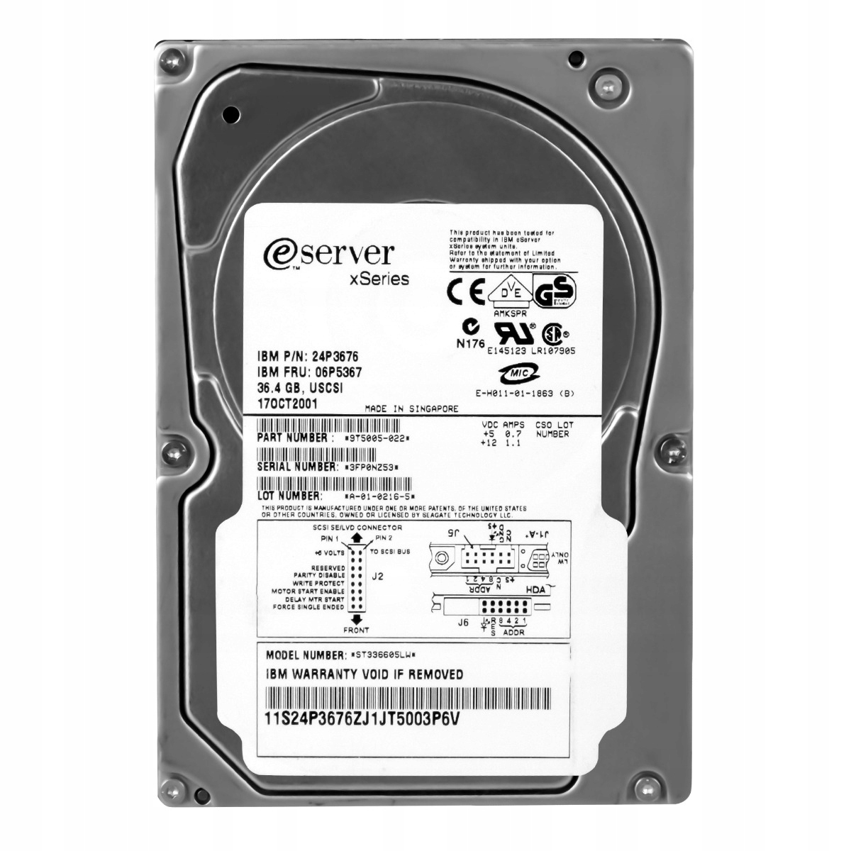 Ibm 06P5367 24P3676 36 Gb 10K Scsi 3.5" ST336605LW