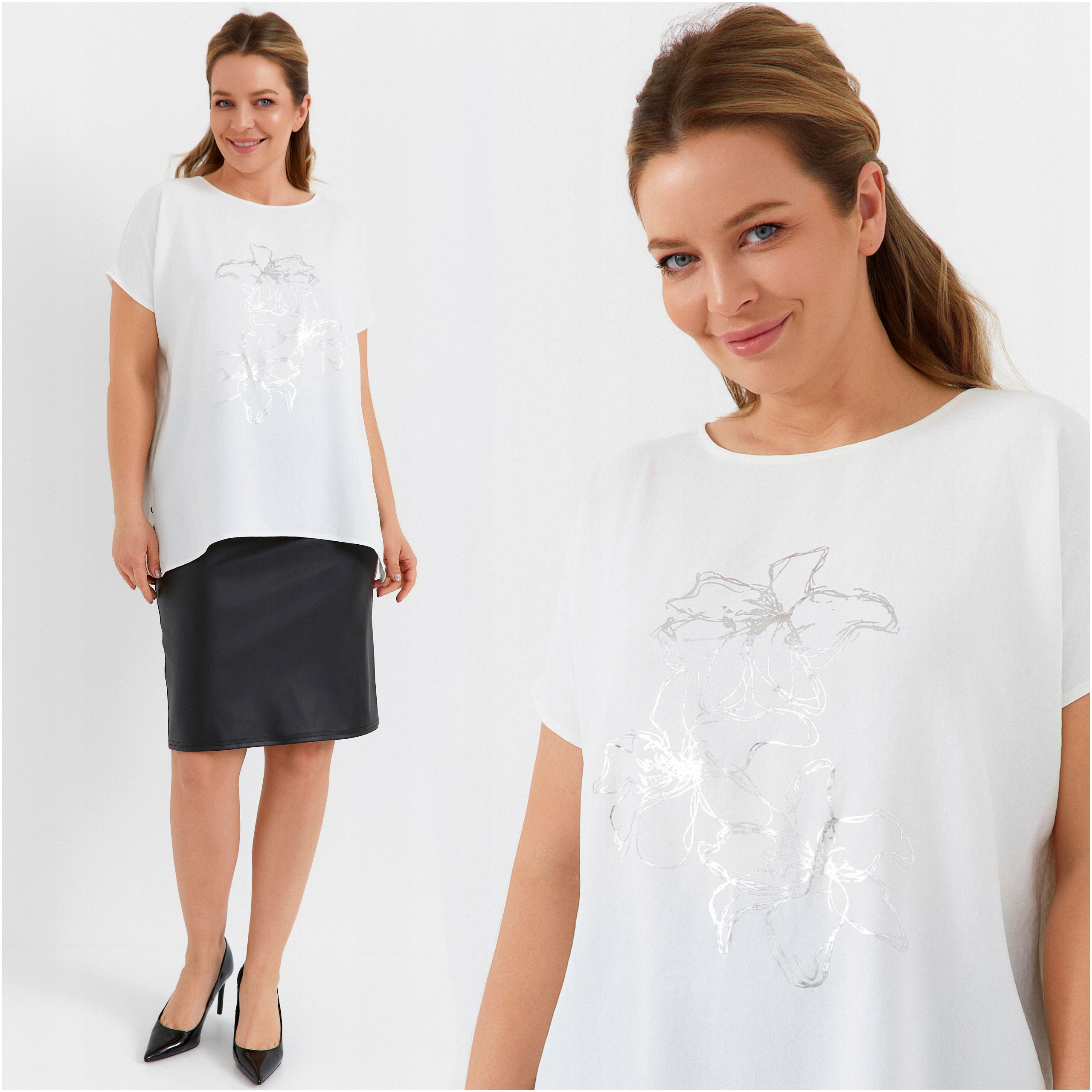 Dámská halenka Volná Bílá Velká velikost Plus Size Krátký rukáv Módní