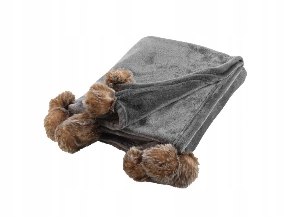 Měkká kožešinová deka Snowy s bambulemi, 125 x 150 cm