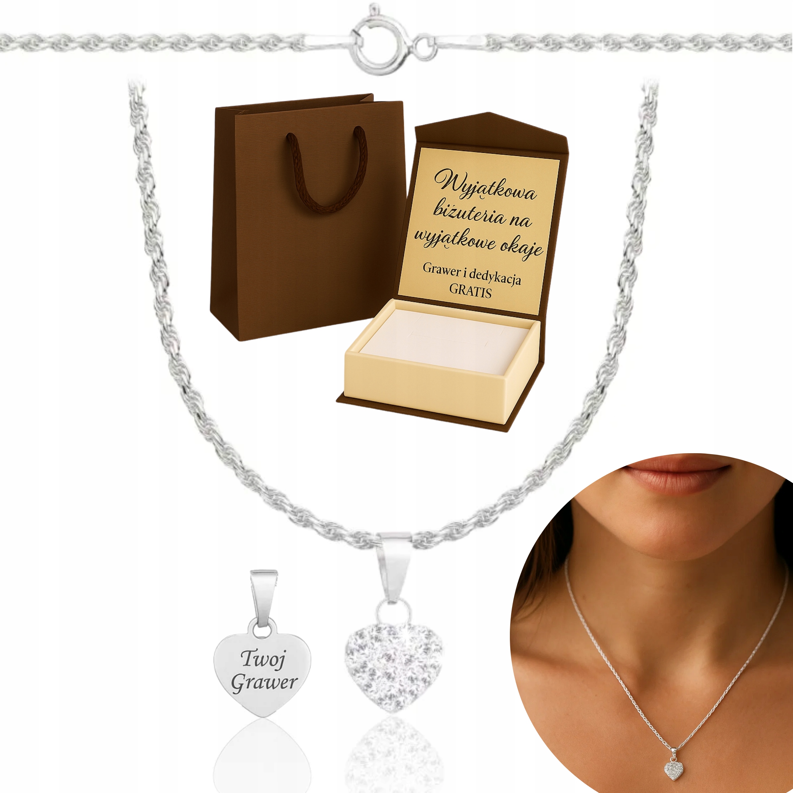 Dámský celostříbřený Řetízek s motivem srdce Ryzost 925 Gravírování Bonus