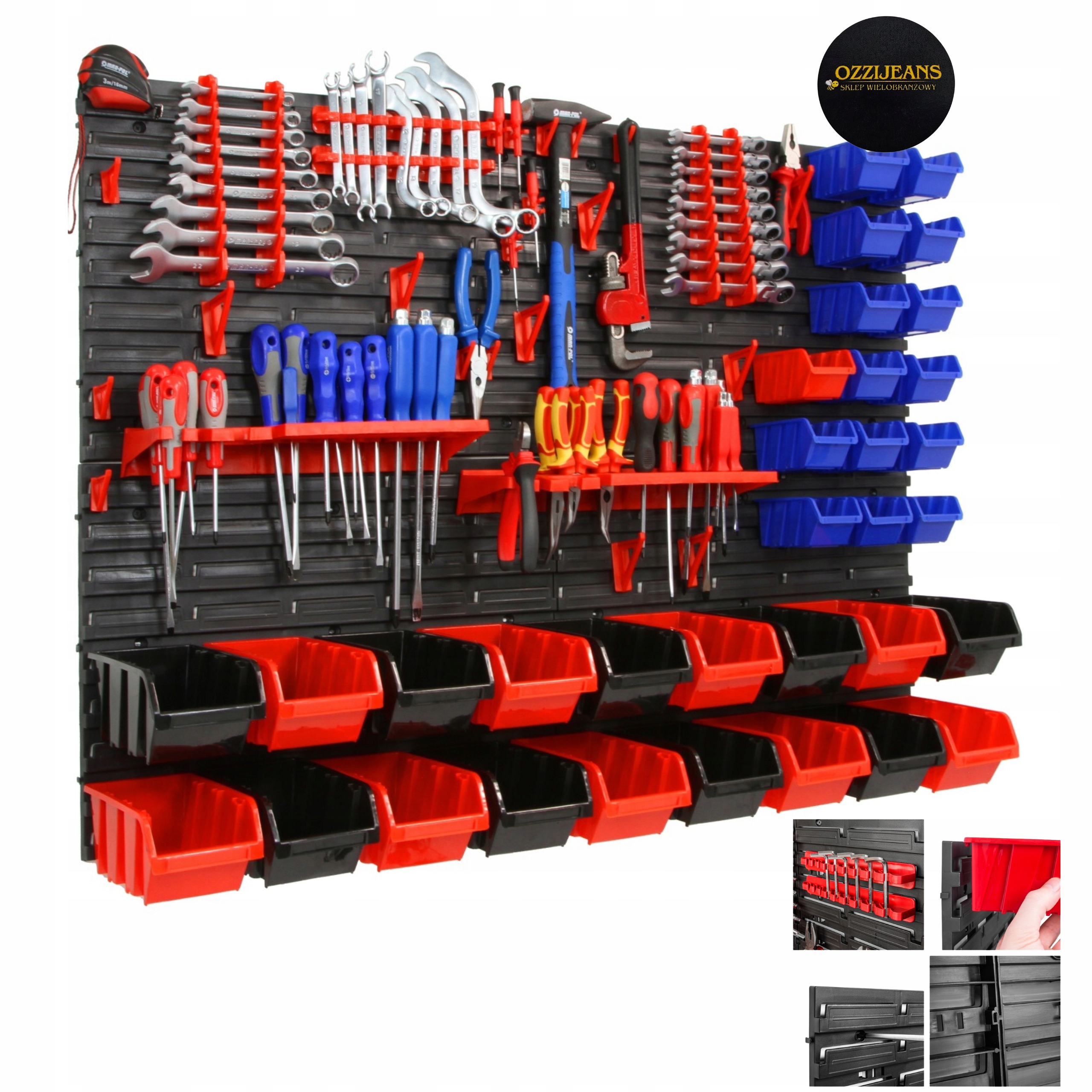 Dílenská tabule na nářadí 115x78 cm stěna 33 kyvety háky úchytky