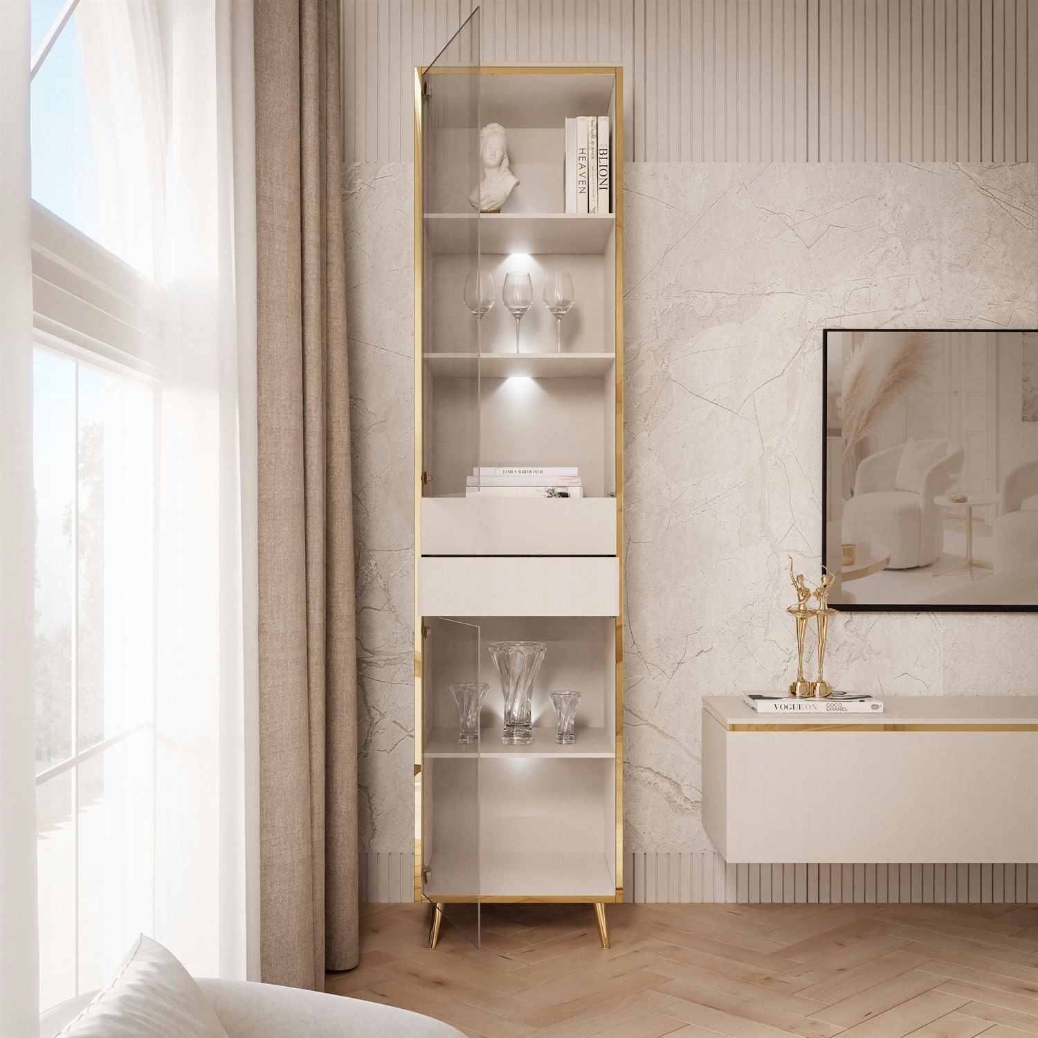 Witryna AURORA KASZMIR z oświetleniem LED na nogach złotych onyx Marka Lukmebel