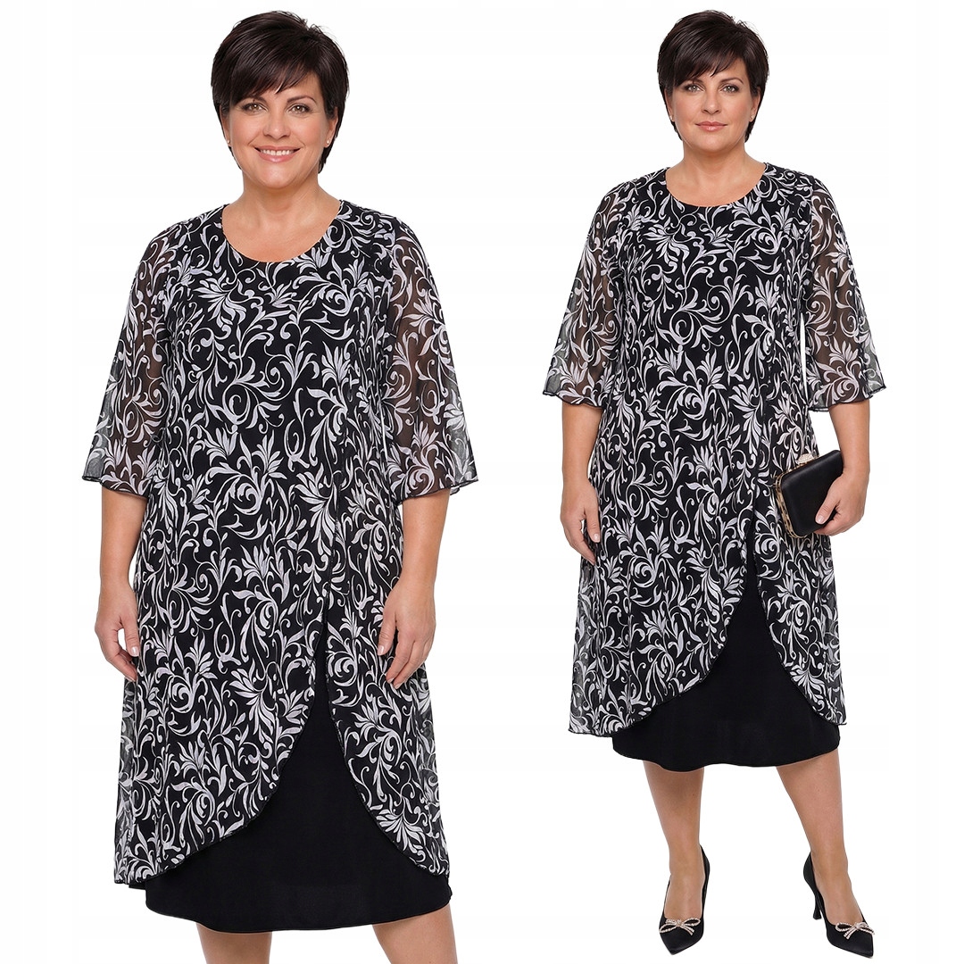 Černá šaty s bílými vzory plus size velikost 56/58