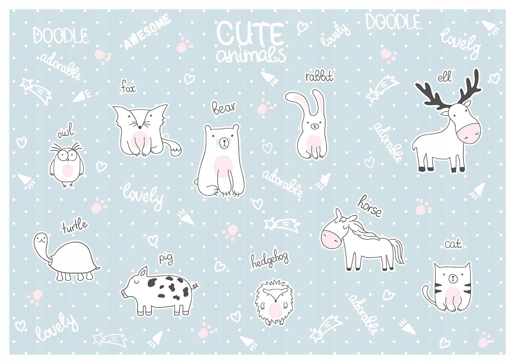 Fototapeta Dětská zvířata Kresby na modrém pozadí 520x318 lepidlo