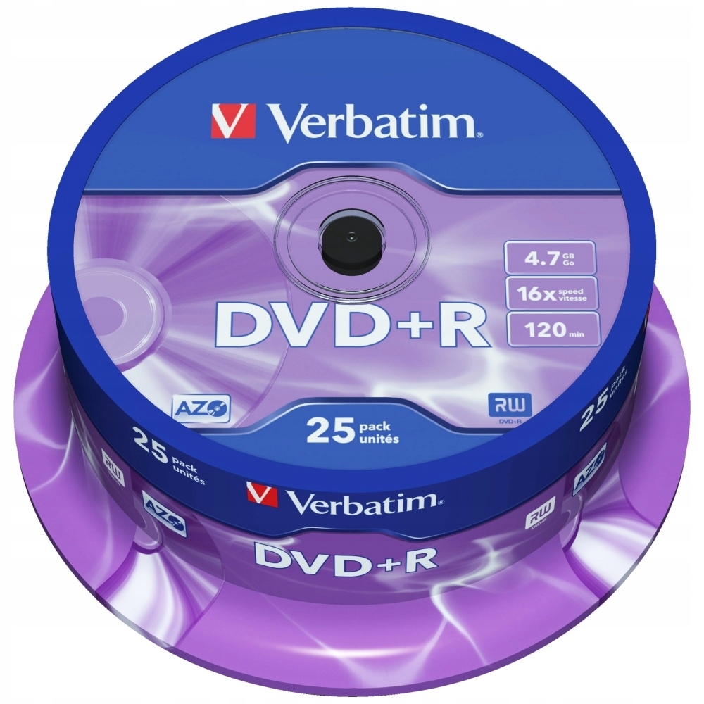 Płyta Dvd-r Verbatim 4.7GB 16x Azo srebrna, 25 sztuk