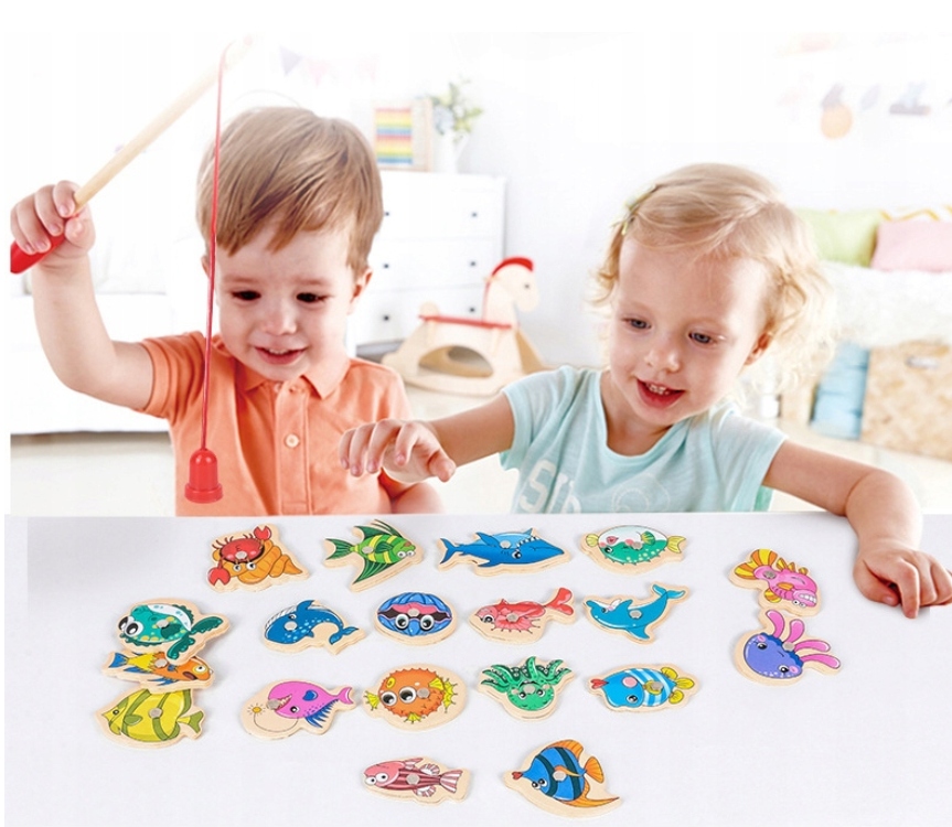 GRA ŁOWIENIE RYBEK NA MAGNES ZABAWKA DREWNIANA ZRĘCZNOŚCIOWA RYBKI Płeć chłopcy dziewczynki