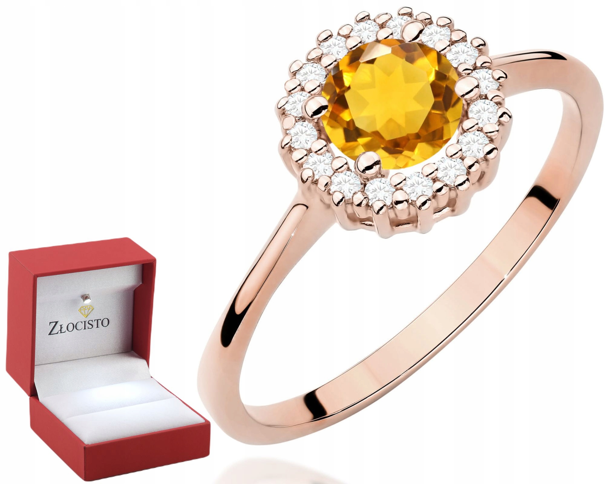 Růžové Zlato Prstýnek Citron A Diamanty Gravírování Bonus 585 Dárek