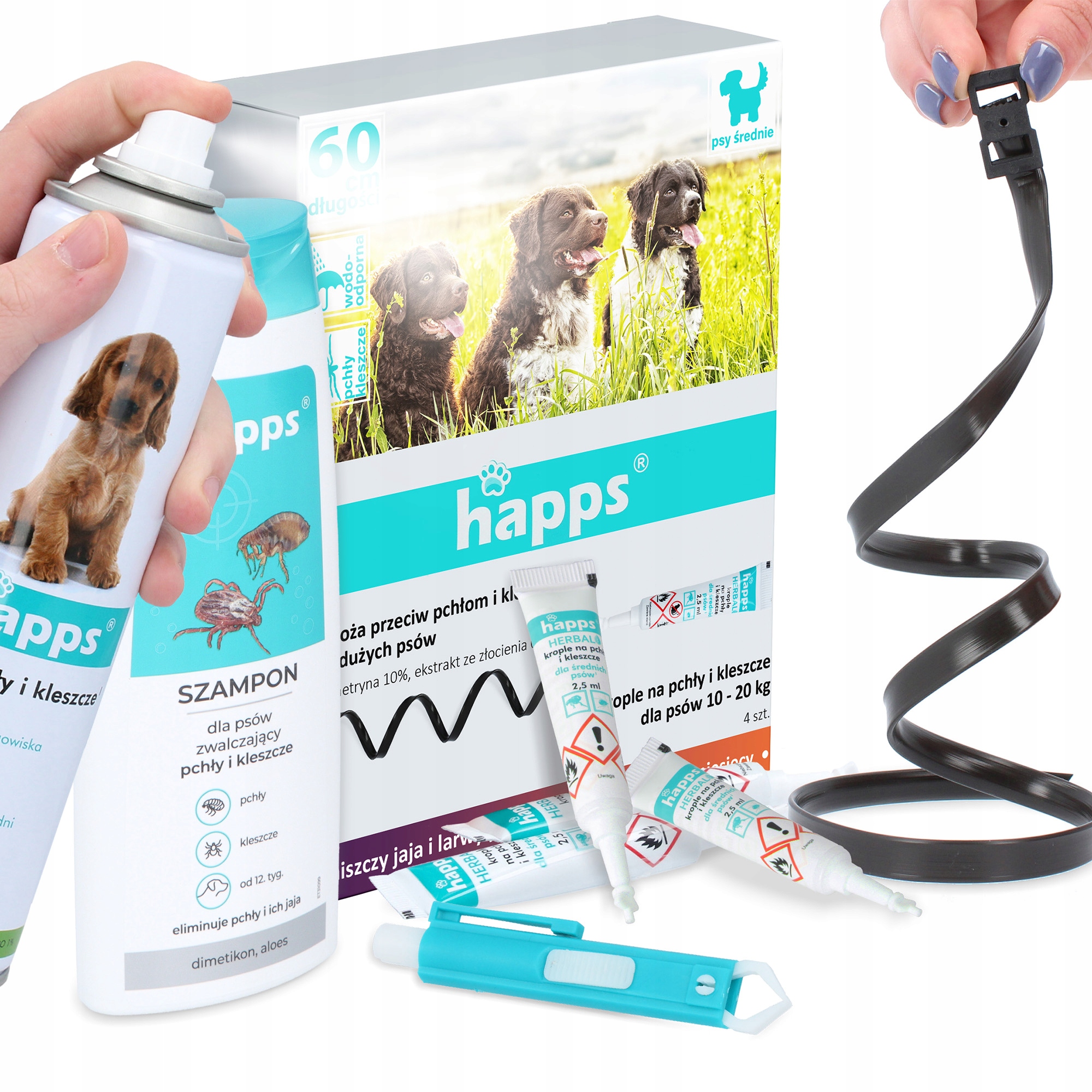 Obojek Kleště Psa 60 cm Šampon Kapky na Blechy Pinzeta pro odstranění klíšťat Kd