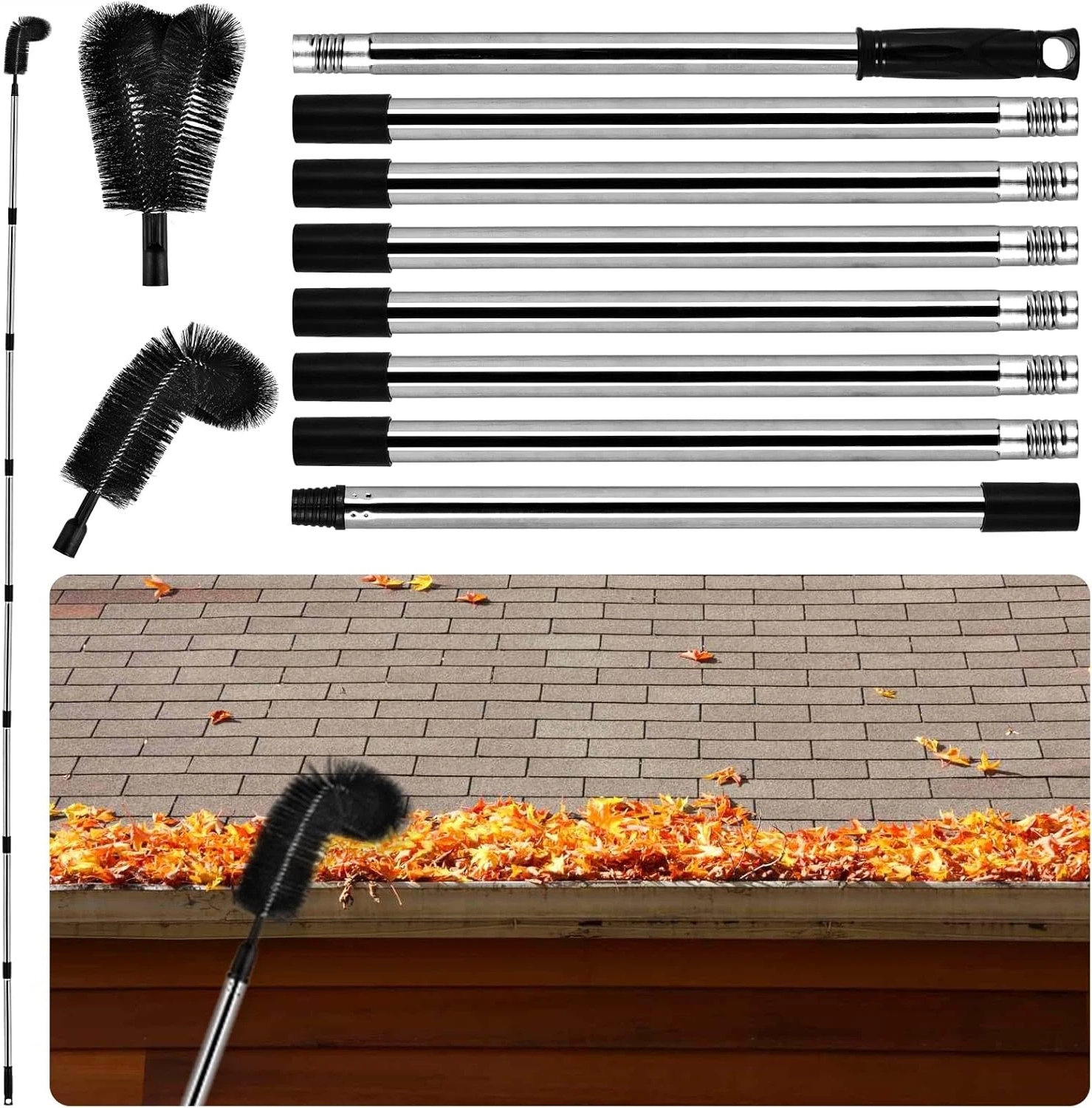 Levně Skládací Teleskopický Okapový Kartáč Se Dvěma Hlavami 31 M