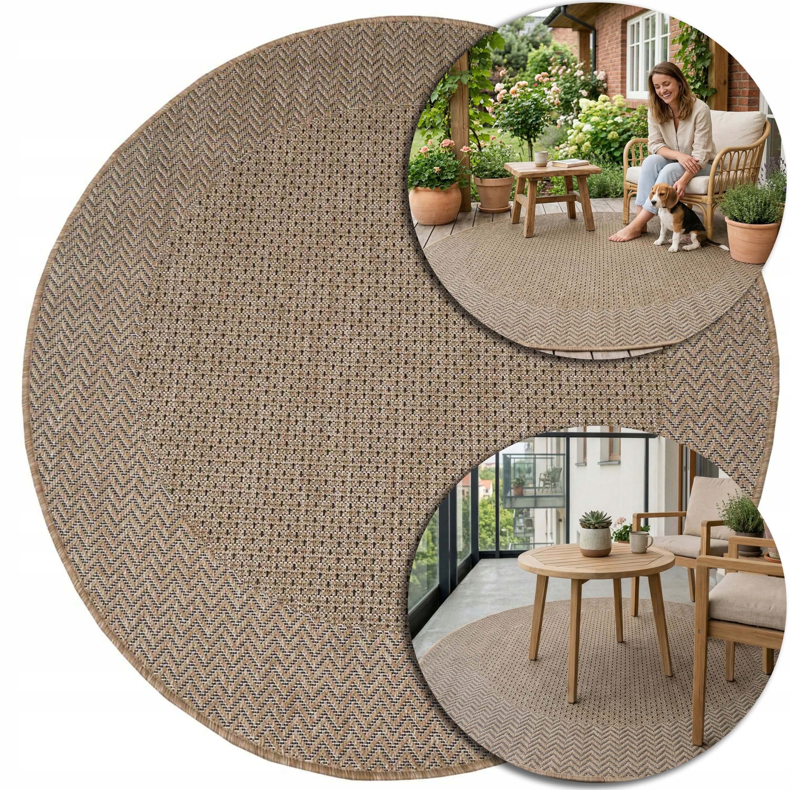 Dywan Zewnętrzny Okrągły 120 Tarasowy Ogrodowy Na Taras Balkon Sznurkowy