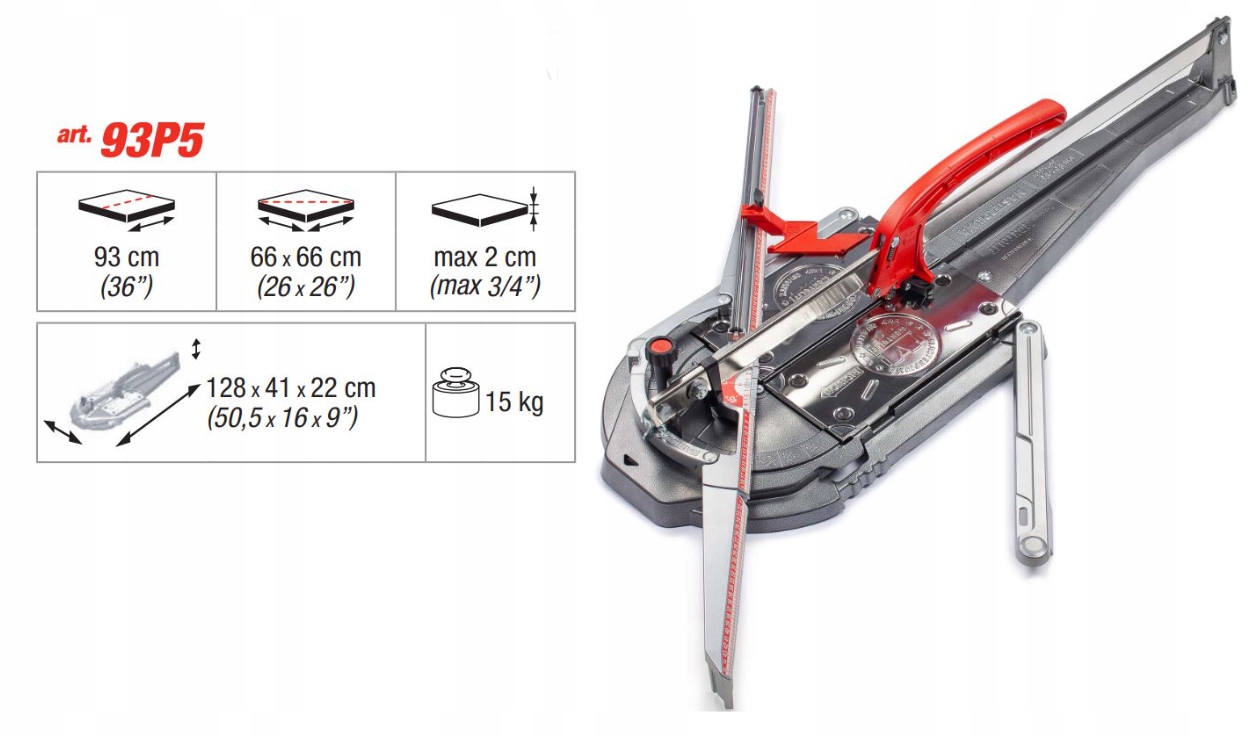 PRZECINARKA DO PŁYTEK MASZYNA DO CIĘCIA 93 x 93CM MASTERPIUMA 93P5 MONTOLIT Maksymalna długość cięcia 930 mm