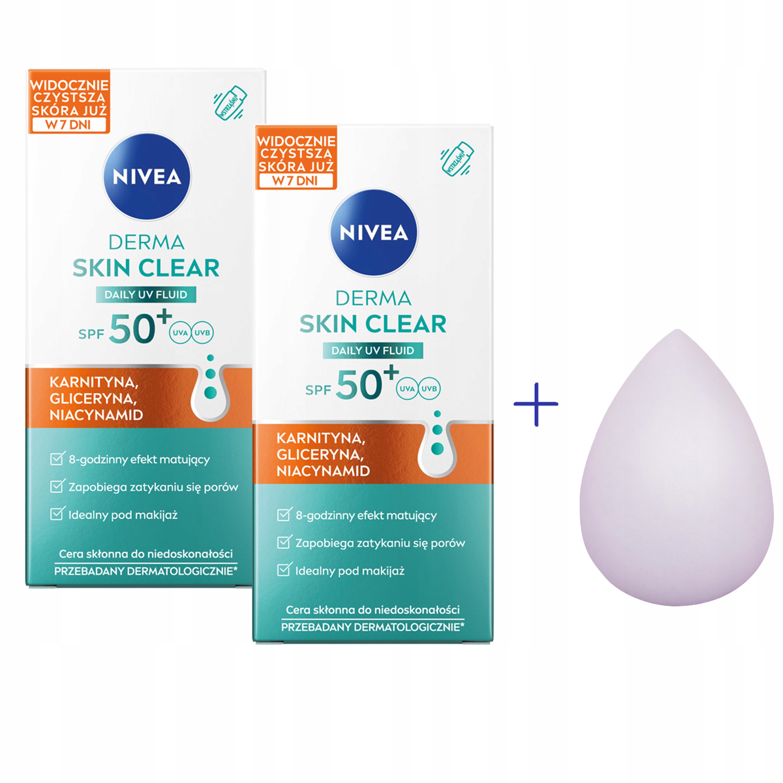 2 x Derma Skin Clear Daily Uv Fluid Spf 50+ pod makijaż Gąbeczka