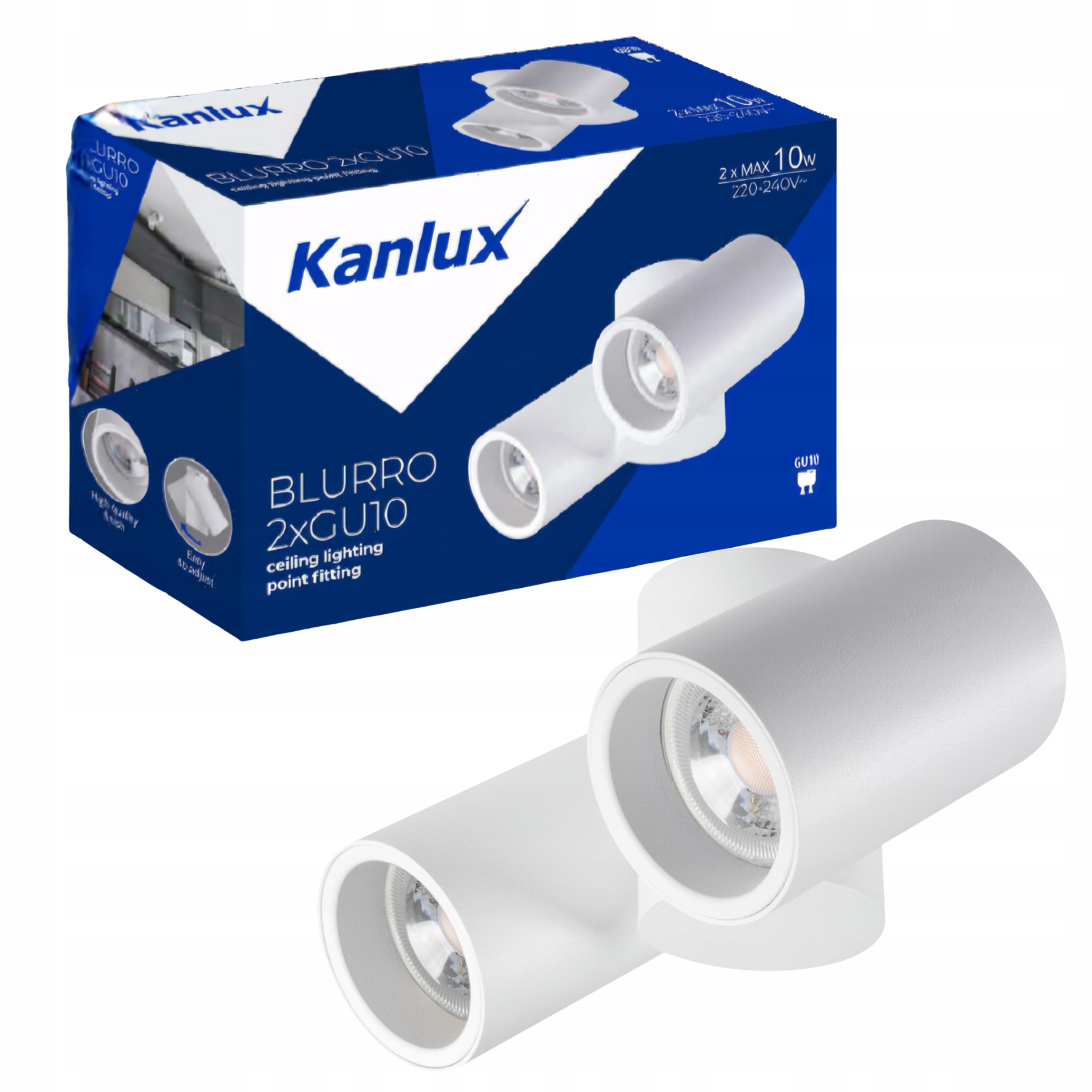 Kanlux oprawa sufitowa natynkowa Blurro 2xGU10 Co-w 11,5 cm biała podwójna