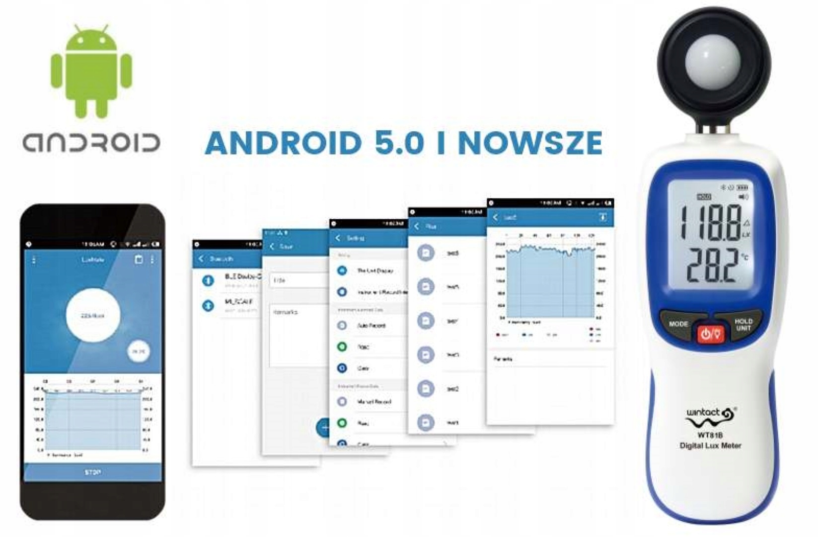 LUKSOMIERZ MIERNIK NATĘŻENIA ŚWIATŁA ŚWIATŁOMIERZ LUXOMETR Z BLUETOOTH LCD EAN (GTIN) 5903738810635