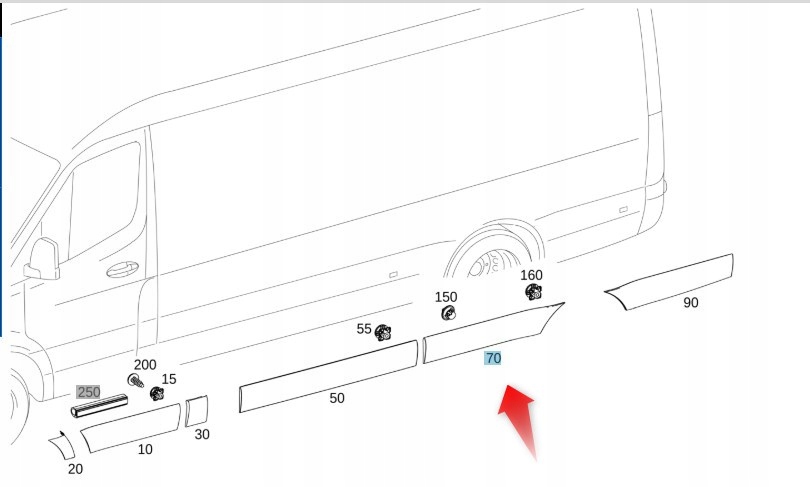 Boční Lišta Mercedes Sprinter Široká Zadní Levá A91069062009K83