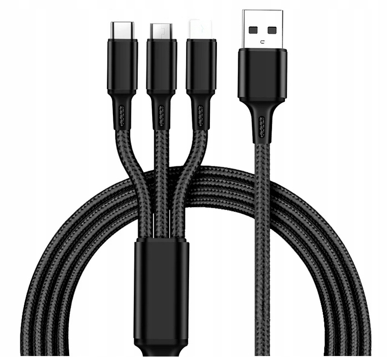 

Kabel Nylonowy 3W1 Typ C/ Micro Usb/ Iphone 1,2m