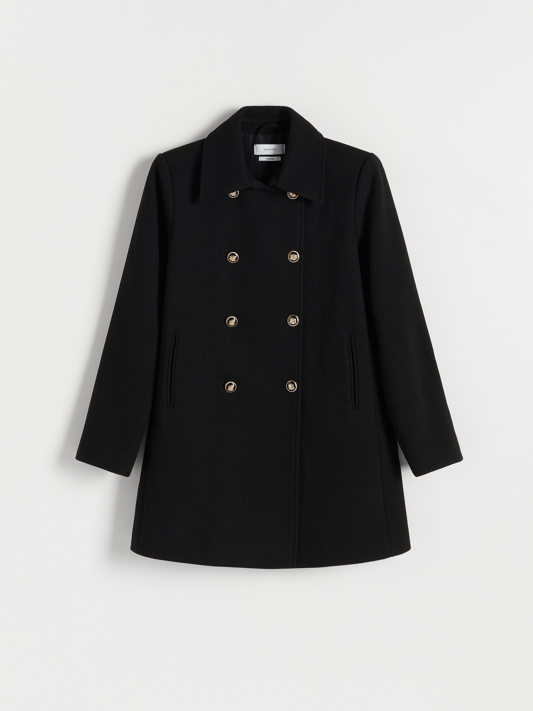 CZARNY DWURZĘDOWY PŁASZCZ PRZEJŚCIOWY OZDOBNE GUZIKI Z DODATKIEM WEŁNY M Marka Reserved