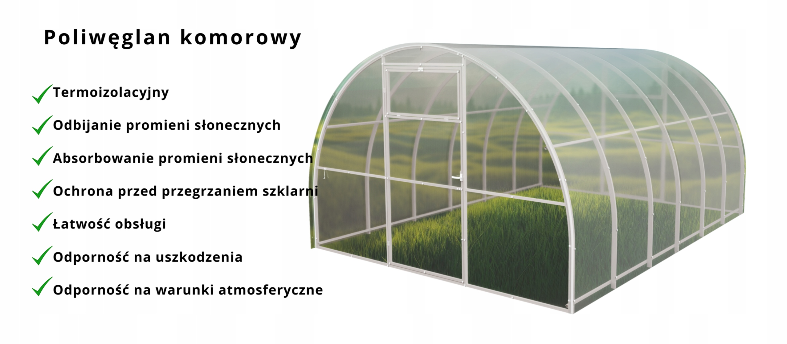 Szklarnia z poliwęglanu Tunel ogrodowy 3x10 m profile 20x20 poliwęglan 4mm Wysokość produktu 200 cm