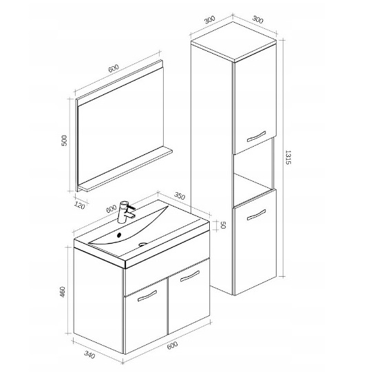 Meble łazienkowe Szary 60cm ETNA zestaw 4 elementy Kolor mebla biały