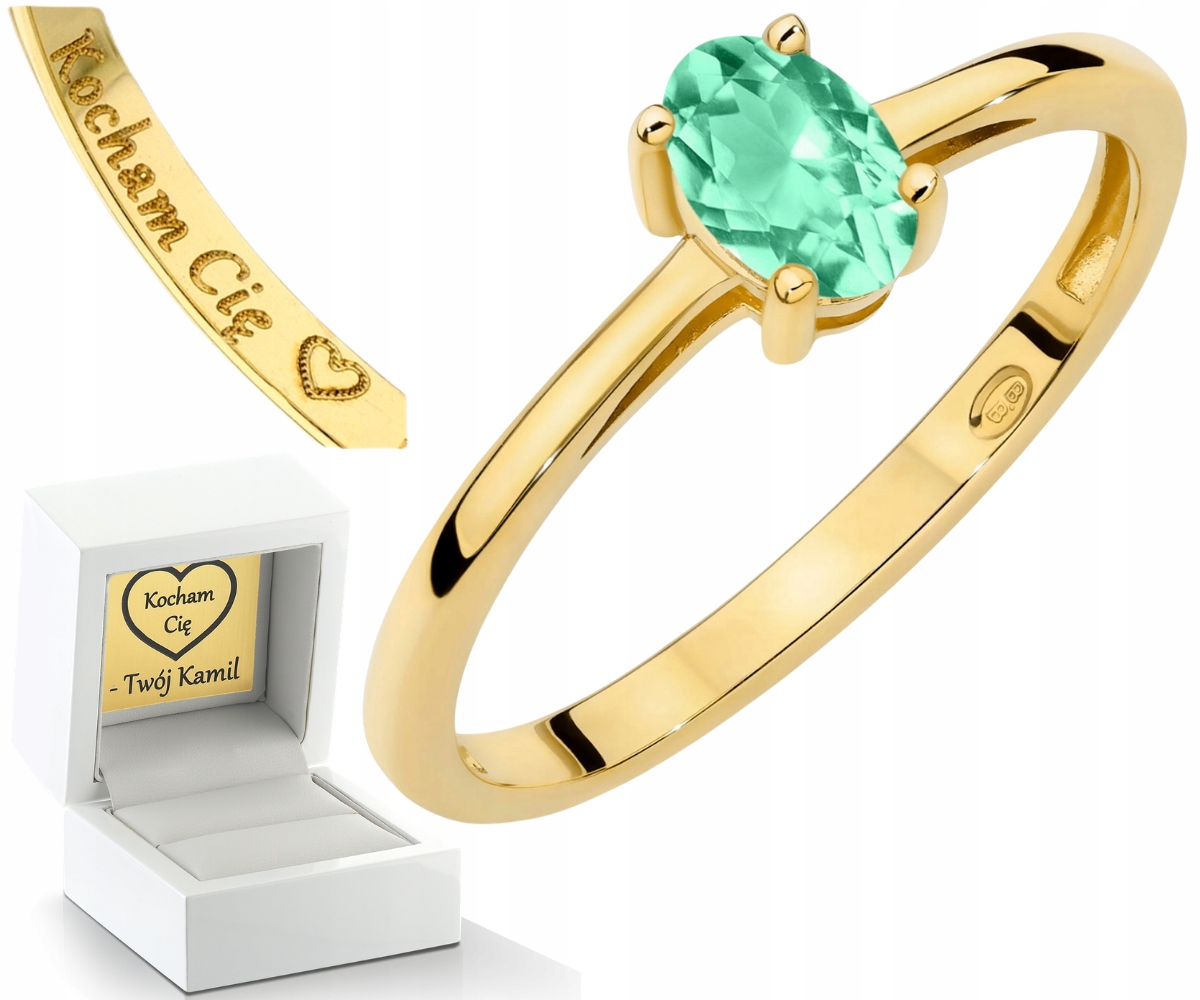 Zlatý Prstýnek Přírodní Kámen Zelený Smaragd Drť 585