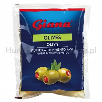 Giana Zelené olivy s paprikou ve slaném nálevu 195 g
