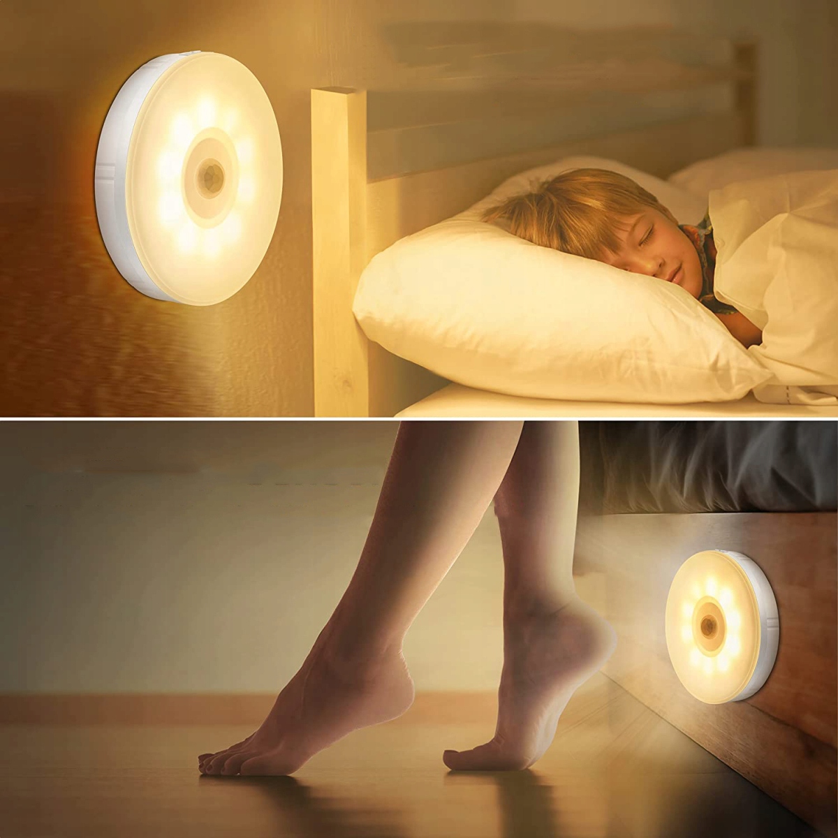 BEZPRZEWODOWA LAMPKA NOCNA LED Z CZUJNIKIEM RUCHU CZUJNIK AKUMULATOR KABEL Barwa światła żółty