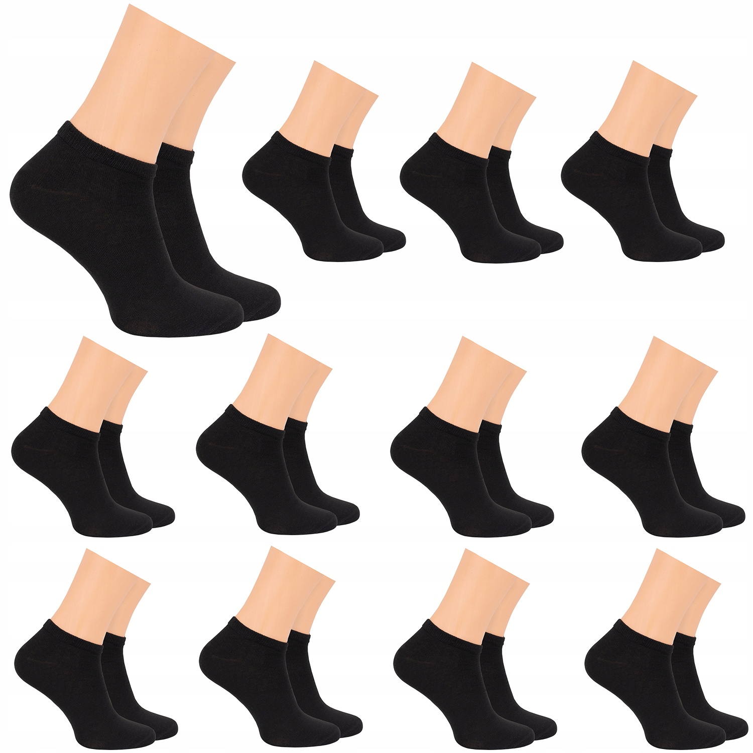 12x členkové ponožky bavlnené dámske ponožky čierne nízke