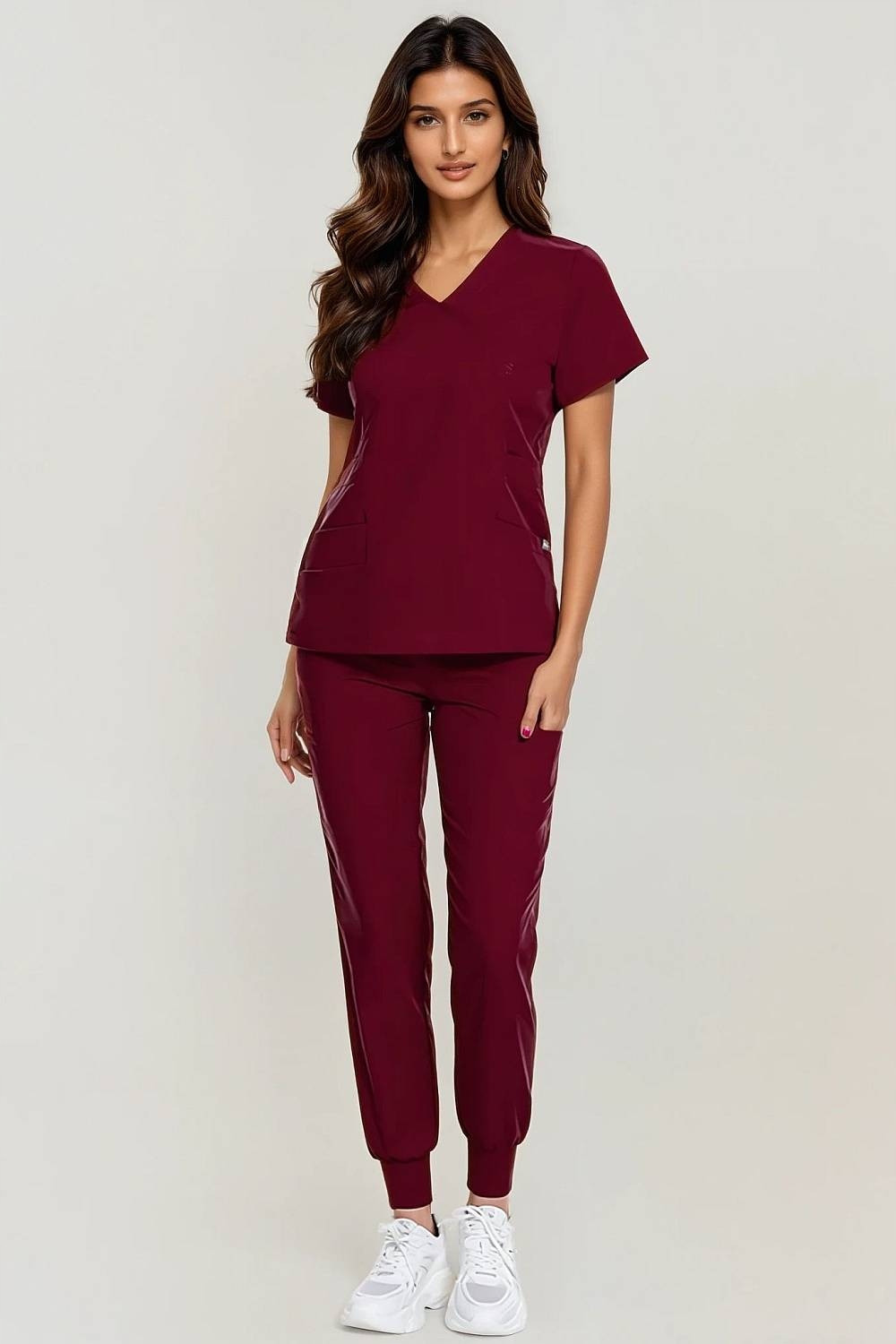 Komplet Medyczny Damski Scrub Uniform, Model Cure Kolor Burgundy Rozmiar S