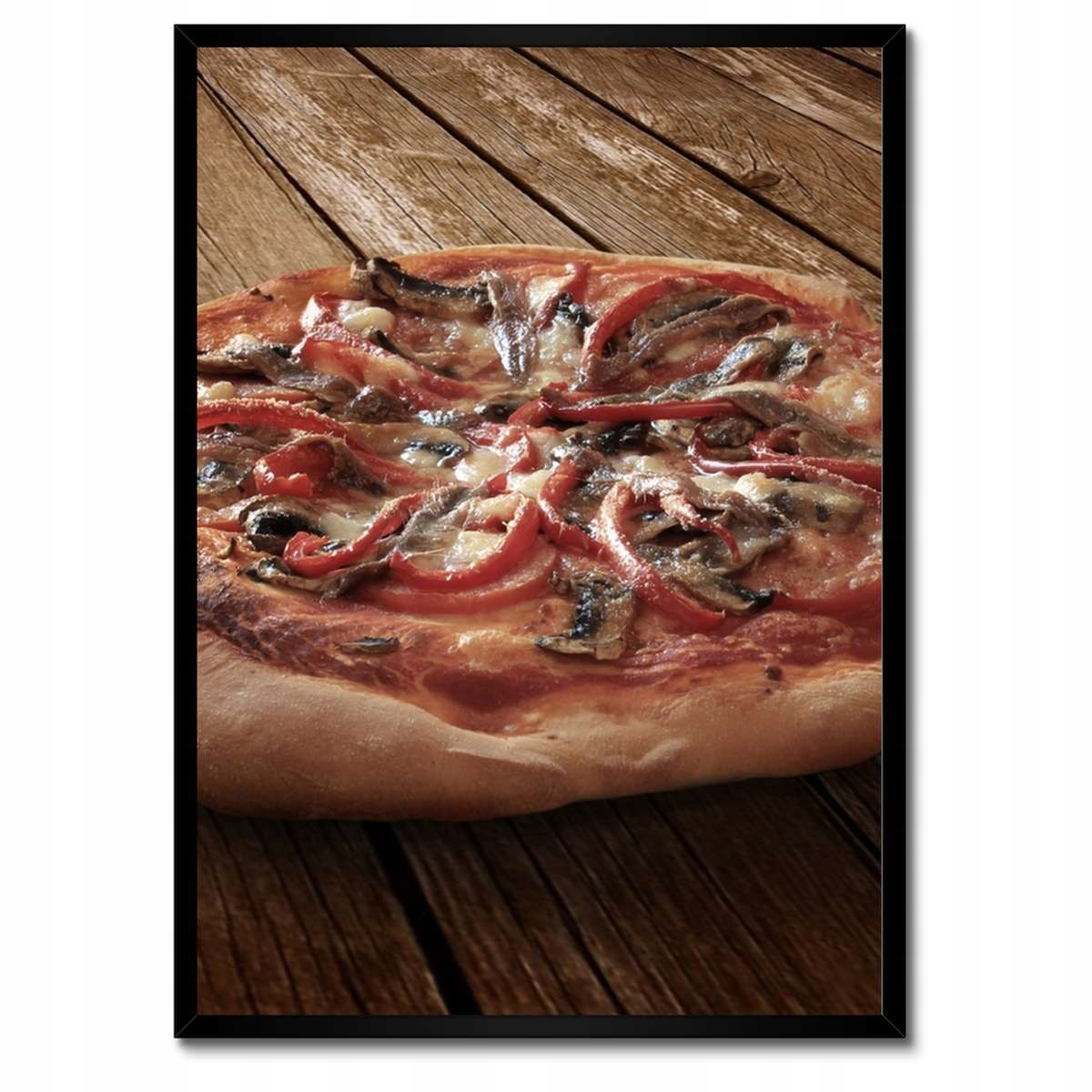 Plakáty v rámu 50x70 Pizza na dřevěném stole