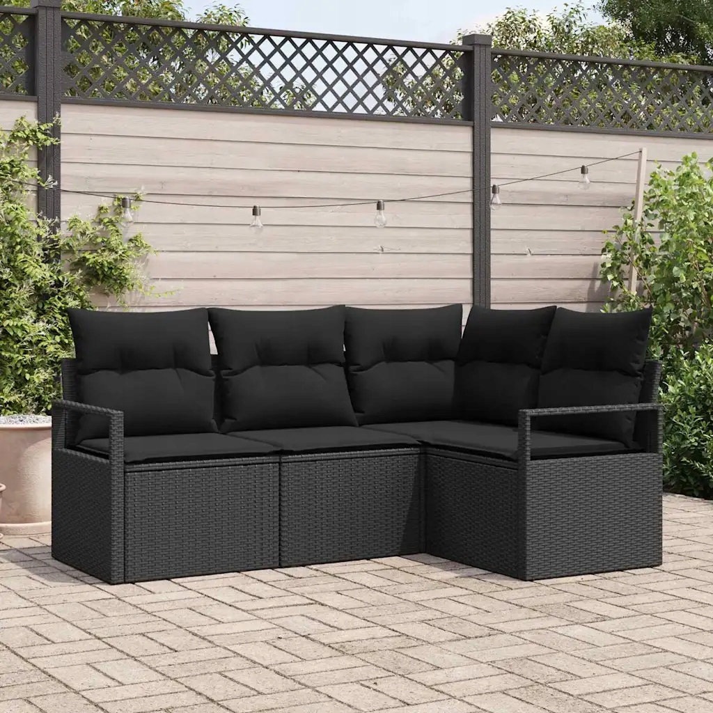 vidaXL Set pohovek s polštářem s úložištěm 4 pcs Černá polyratan